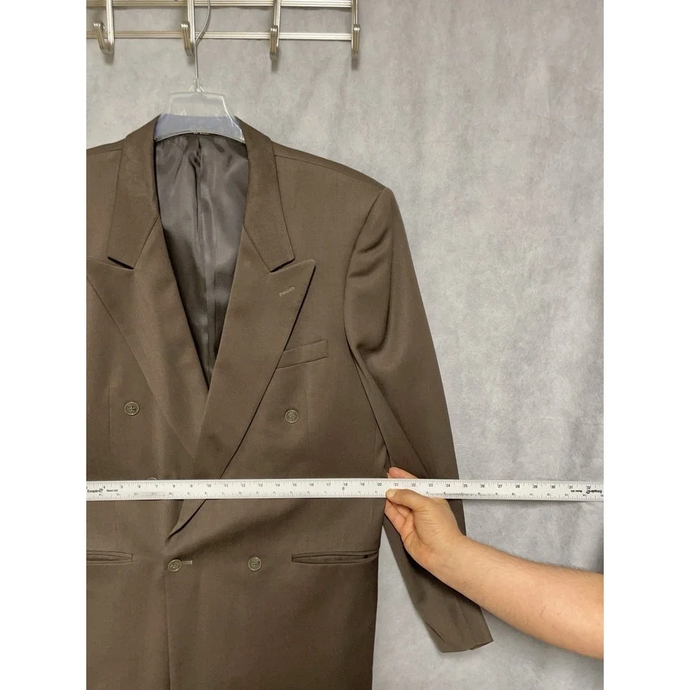 Paulo Solari Suit Men 42L Brown Athletic Fit Double Breasted Wool 34X32 P Luxury